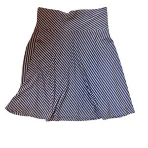 Navy and Gray Striped Women's A Line Cotton Midi Skirt